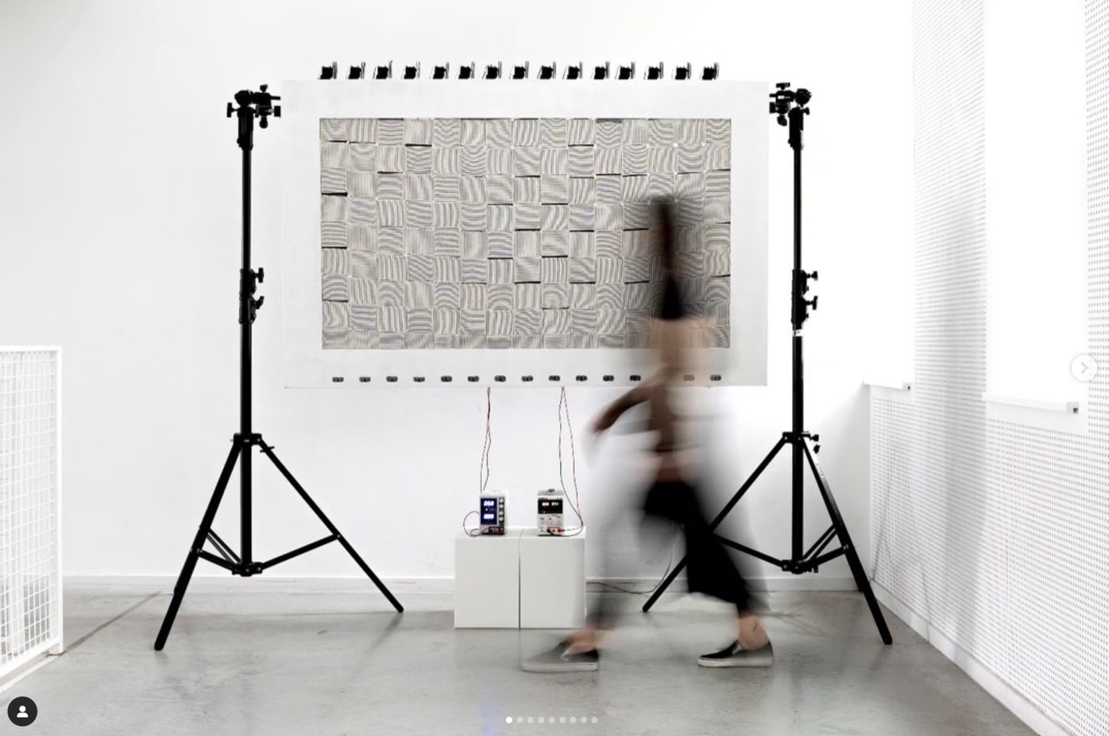 The Future Structure woven installation, lit and mid-movement